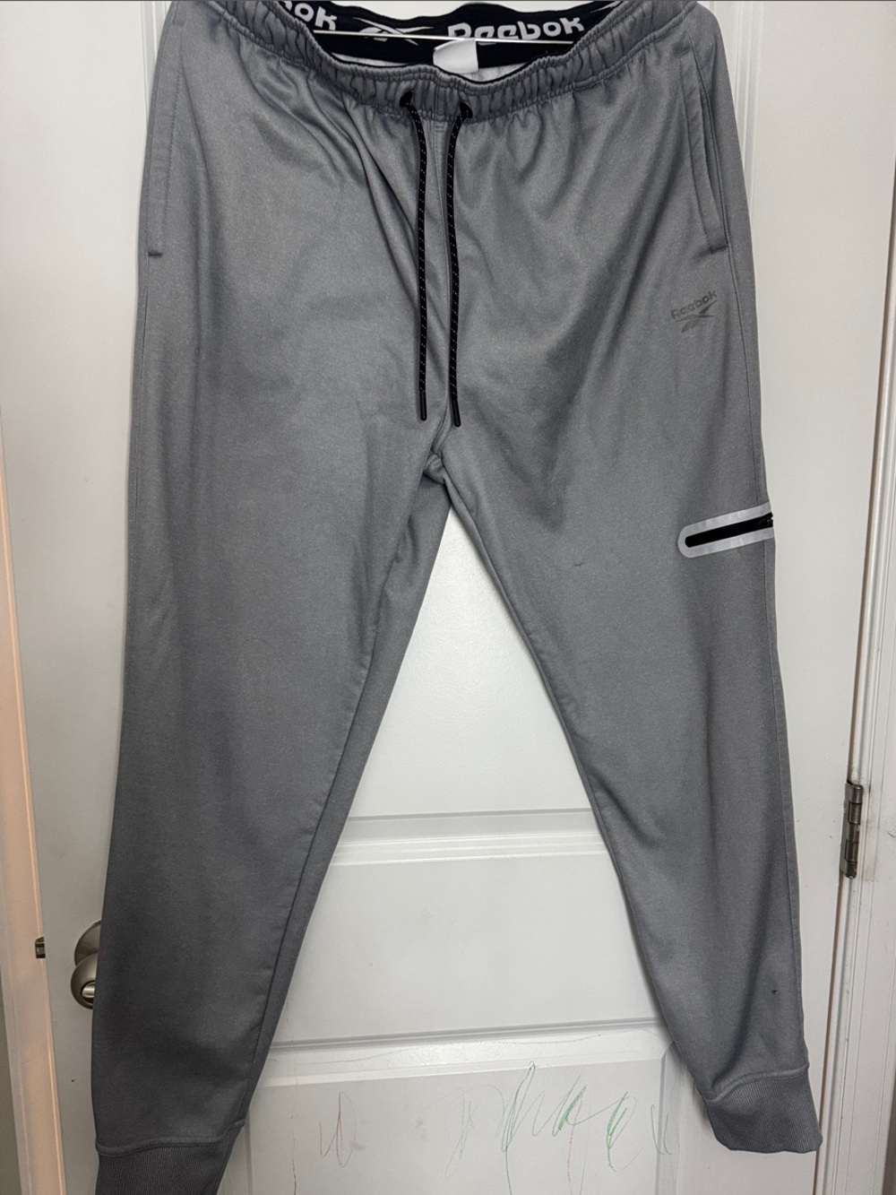 Reebok Men’s Gray Athletic Jogger Sweatpants with Side Zip Detail